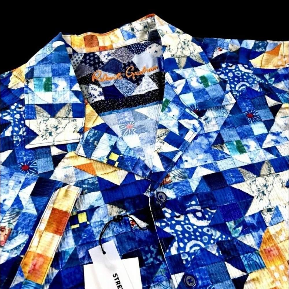 NEW Robert Graham Geometric Vibrant Cotton Seersucker 2XL Camp Shirt $258